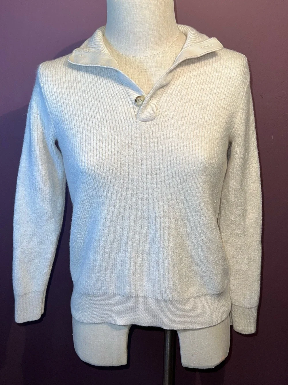 🤍Vineyard Vines Merino Wool Cream Button-Neck Turtleneck Sweater